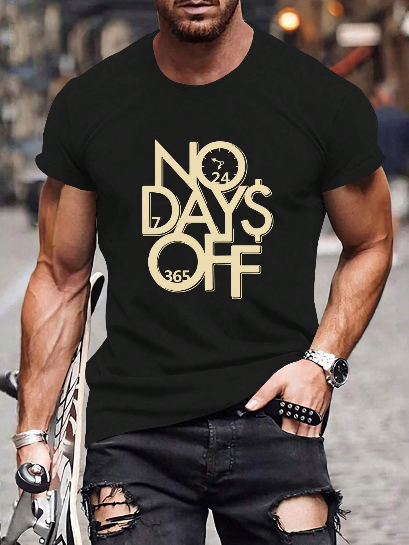 Manfinity Homme Men Letter Pattern Printed Short Sleeve Casual T-Shirt, Boyfriend Gift