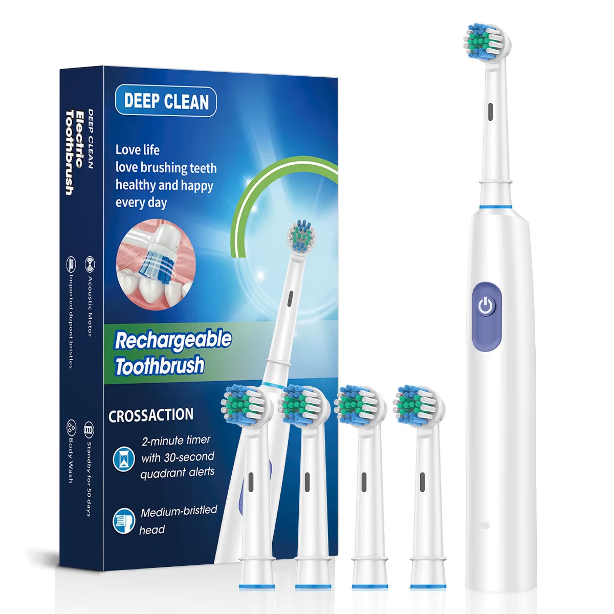 Electric Toothbrush Rotary Rechargeable Electric Tooth Brush for Adults Smart Tooth Brush Teeth Cleaner with 8 Soft Brush Heads
