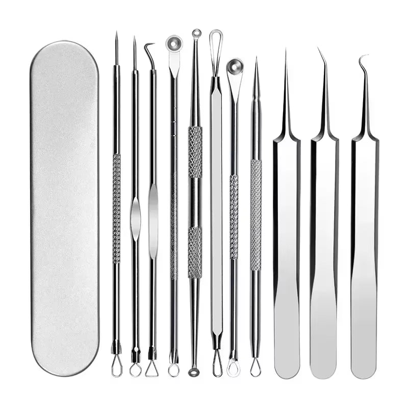 11PCS Acne Blackhead Removal Needles Kit Cell Pimples Blackhead Clip Tweezers Comedone Blemish Extractor Face Skin Beauty Gift