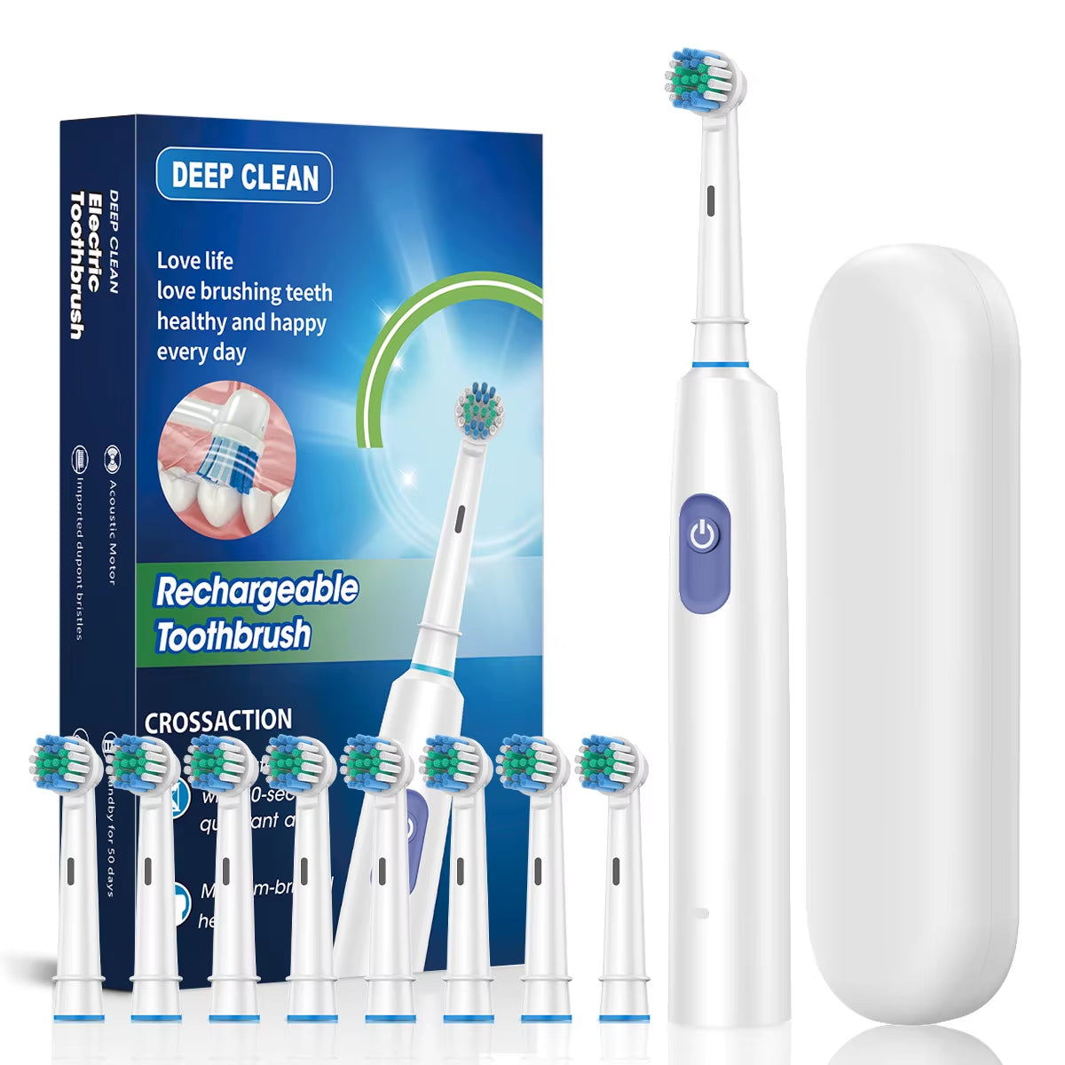 Electric Toothbrush Rotary Rechargeable Electric Tooth Brush for Adults Smart Tooth Brush Teeth Cleaner with 8 Soft Brush Heads