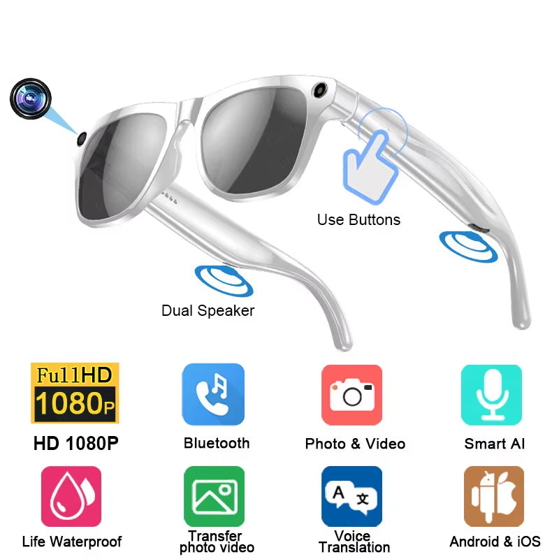 1080P HD AI Smart Glasses GPT 100MP Camera Bluetooth Call DVR Video 260Mah Battery Voice Assistant Control Smart Glasses