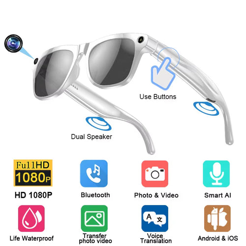 1080P HD AI Smart Glasses GPT 100MP Camera Bluetooth Call DVR Video 260Mah Battery Voice Assistant Control Smart Glasses