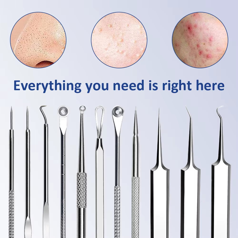 11PCS Acne Blackhead Removal Needles Kit Cell Pimples Blackhead Clip Tweezers Comedone Blemish Extractor Face Skin Beauty Gift