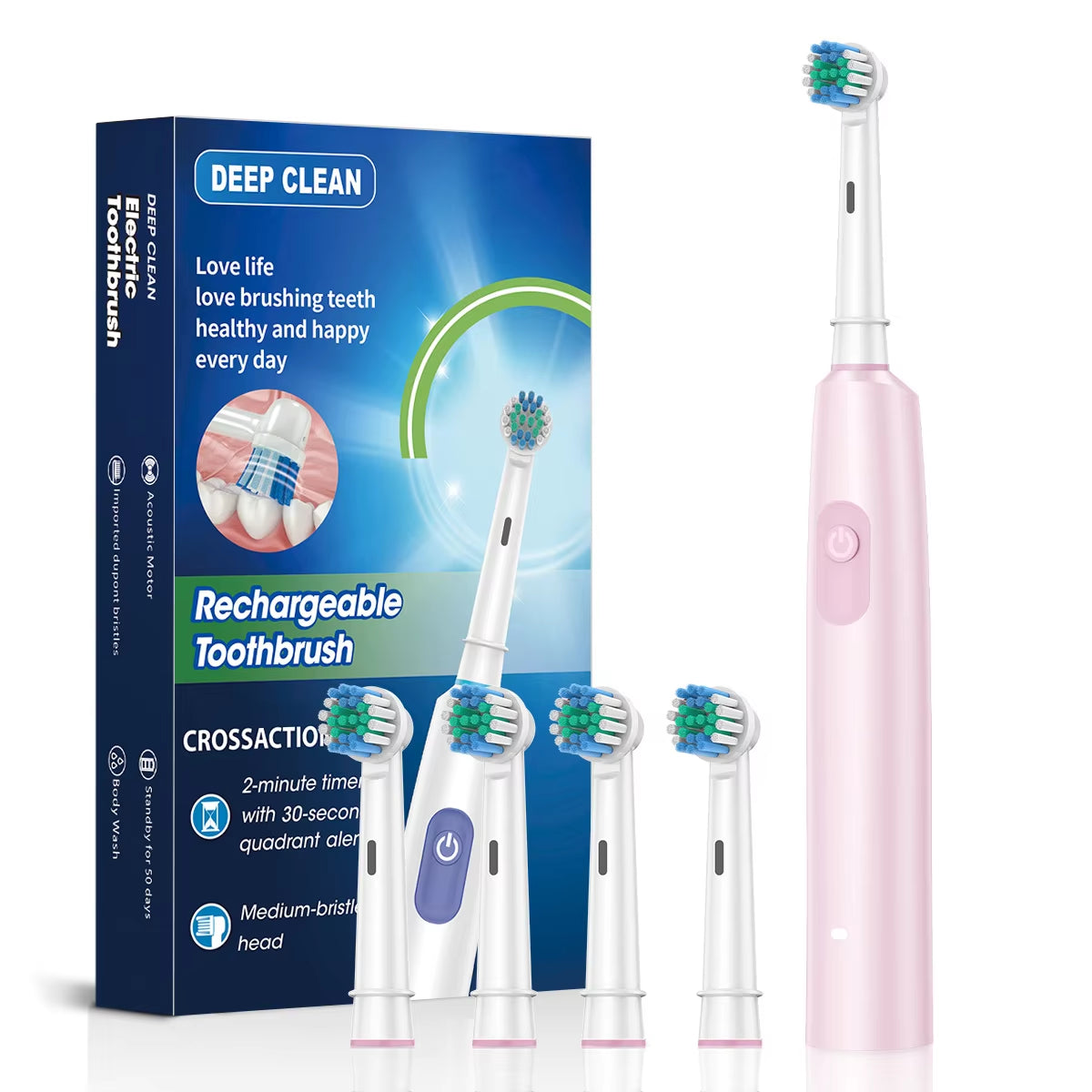 Electric Toothbrush Rotary Rechargeable Electric Tooth Brush for Adults Smart Tooth Brush Teeth Cleaner with 8 Soft Brush Heads