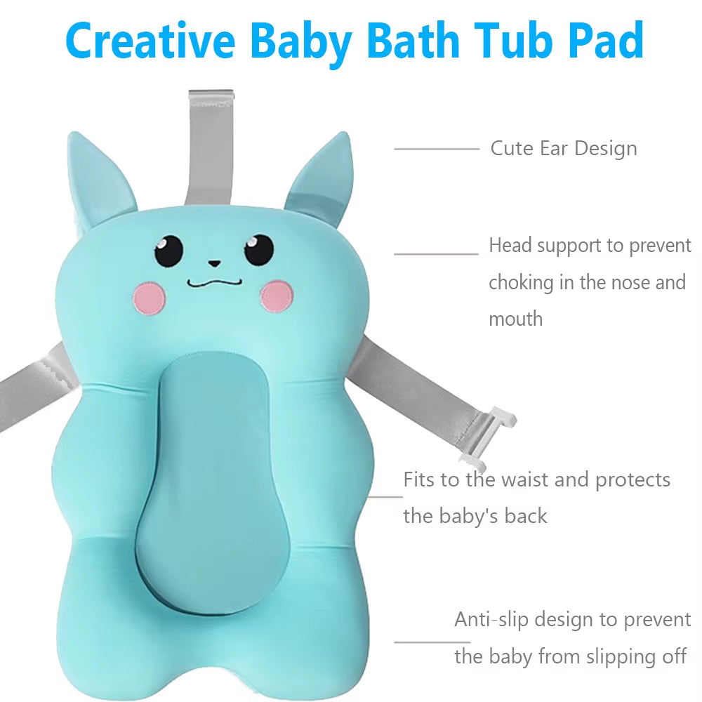 Baby Shower Mat Bath Tub Pad Non-Slip Bathtub Seat Support Mat Newborn Safety Security Bath Support Cushion Foldable Soft Pillow