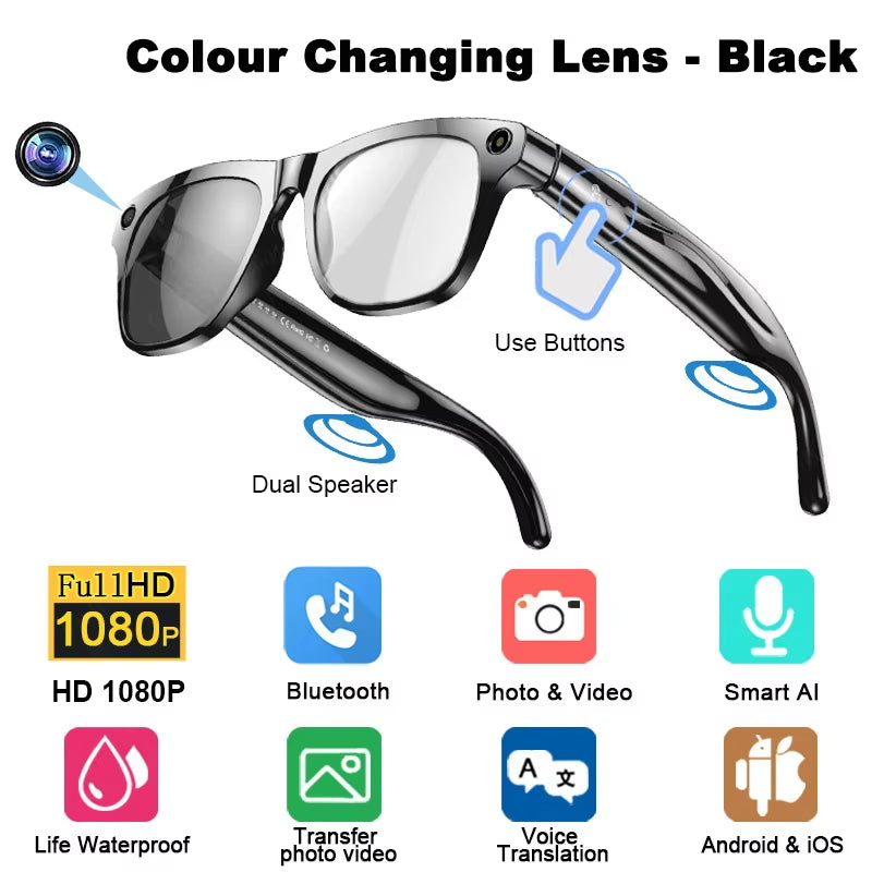 1080P HD AI Smart Glasses GPT 100MP Camera Bluetooth Call DVR Video 260Mah Battery Voice Assistant Control Smart Glasses