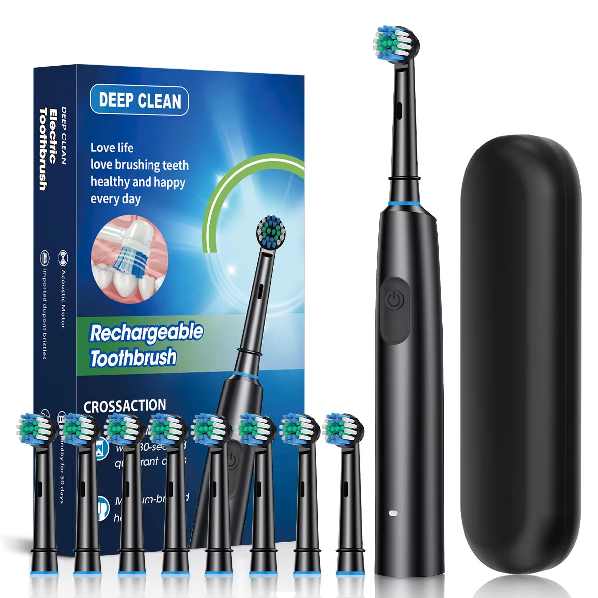 Electric Toothbrush Rotary Rechargeable Electric Tooth Brush for Adults Smart Tooth Brush Teeth Cleaner with 8 Soft Brush Heads